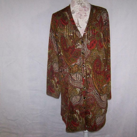 Susan Graver Sweaters - Susan Graver Cardigan Plus 1X Stretch Button Front